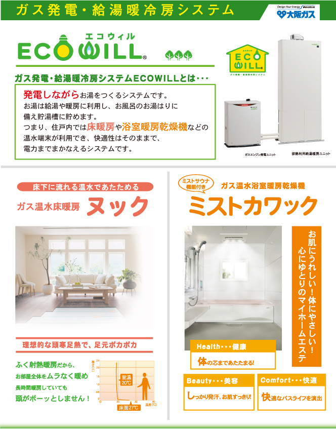 大阪ガスが提供する「給湯器・床暖房・浴室暖房乾燥機」を使用しています。